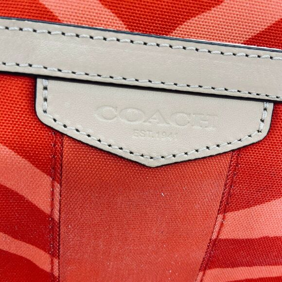 Coach Womens F23283 Orange Tan Canvas Zebra Print Leather Trim Tote Handbag - Picture 3 of 12